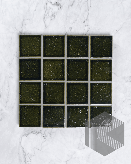 Hatsu Square Oribe Green Hand Glazed Japanese Mosaic Tile