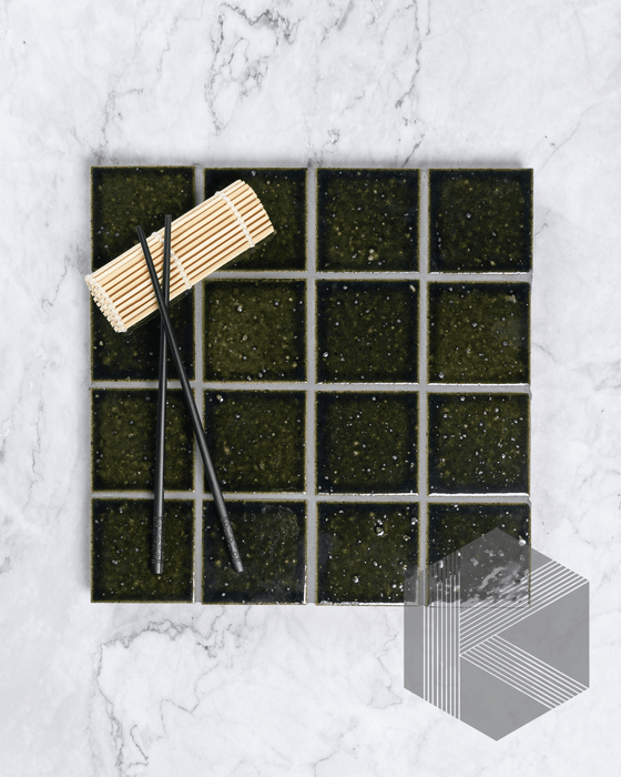 Hatsu Square Oribe Green Hand Glazed Japanese Mosaic Tile