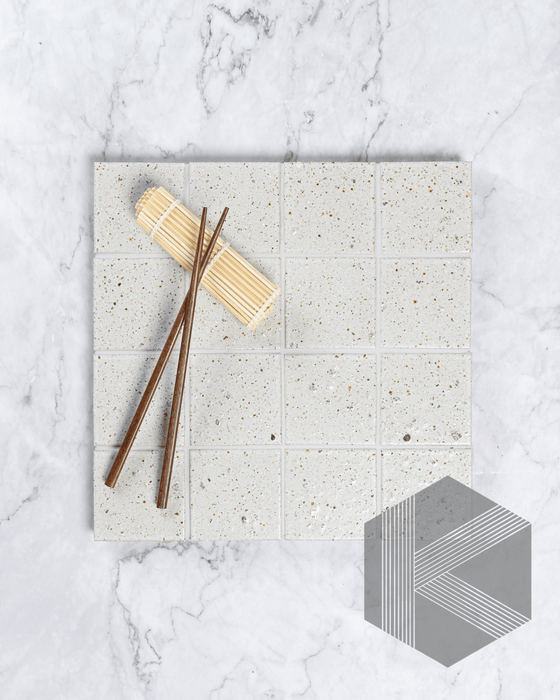 Hatsu Square White Hand Glazed Japanese Mosaic Tile